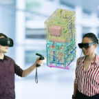 minitature site web collaboration ar vr with two engineers, one wearing an HTC Vive Focus 3 VR headset and the other a pair of ThinkReality A3 AR glasses